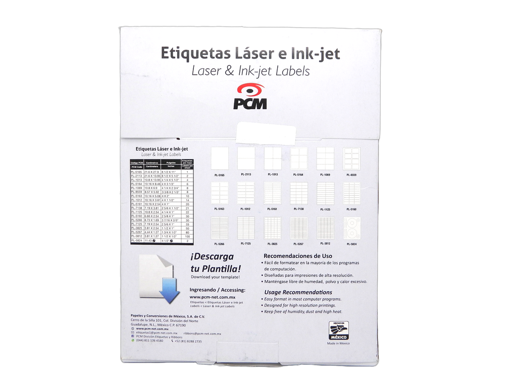Etiqueta Laser Blanca 3.44 x .66" C/ 100 hjs Pcm