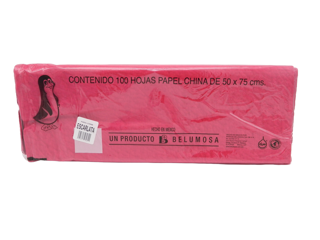 Papel China Pingüino 50x75 cms Rojo Escarlata C/ 100 pzs Belumosa