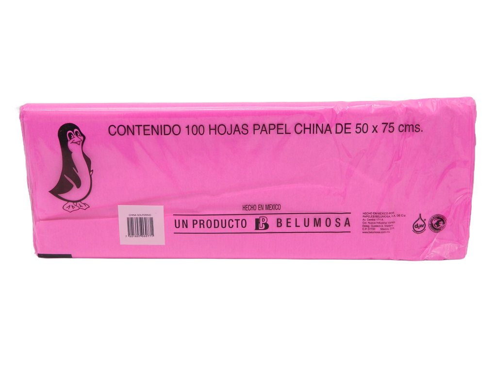 Papel China Pingüino 50x75 cms Rosa Solferino C/ 100 pzs Belumosa
