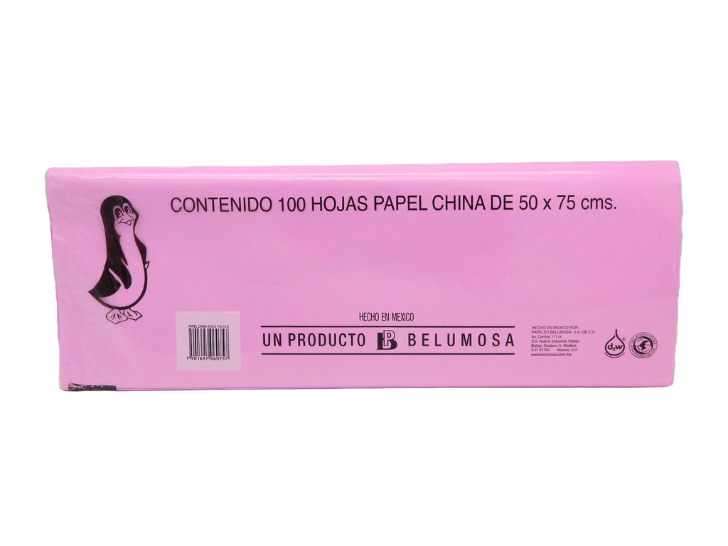 Papel China Pingüino 50x75 cms Rosa Palido C/ 100 pzs Belumosa