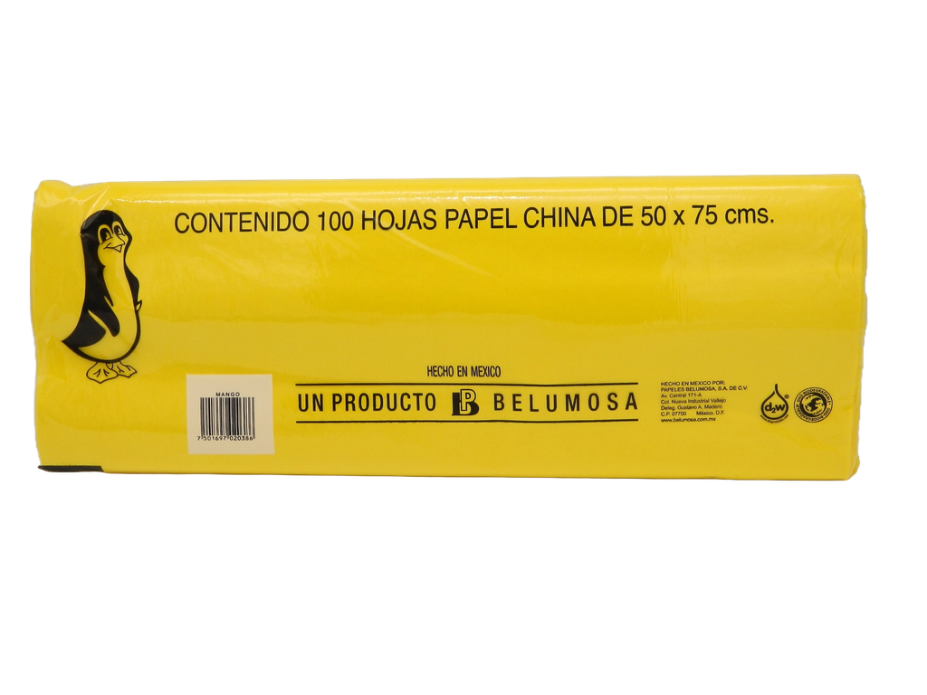 Papel China Pingüino 50x75 cms Mango C/ 100 pzs Belumosa