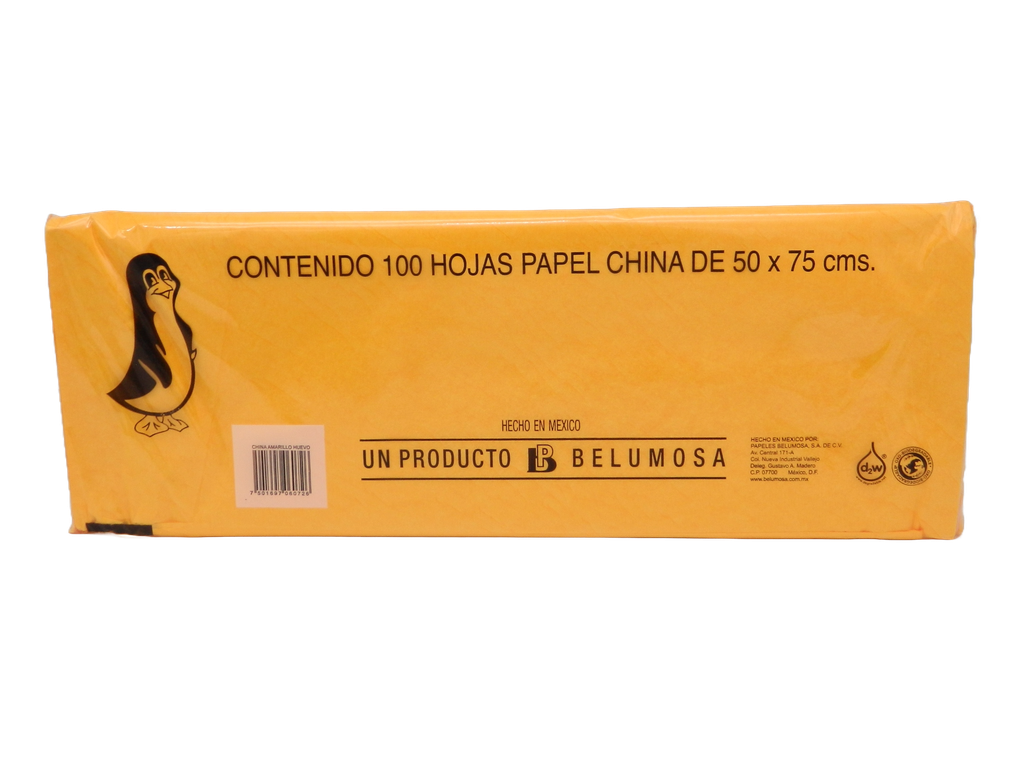 Papel China Pingüino 50x75 cms Amarillo Huevo C/ 100 pzs Belumosa