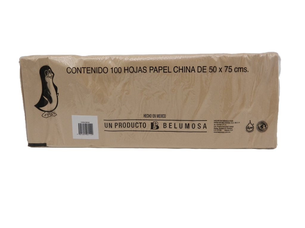 Papel China Pingüino 50x75 cms Beige C/ 100 pzs Belumosa