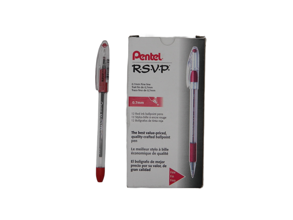 Pluma RSVP 0.7 mm P/ Fino Rojo C/ 12 pzs Pentel
