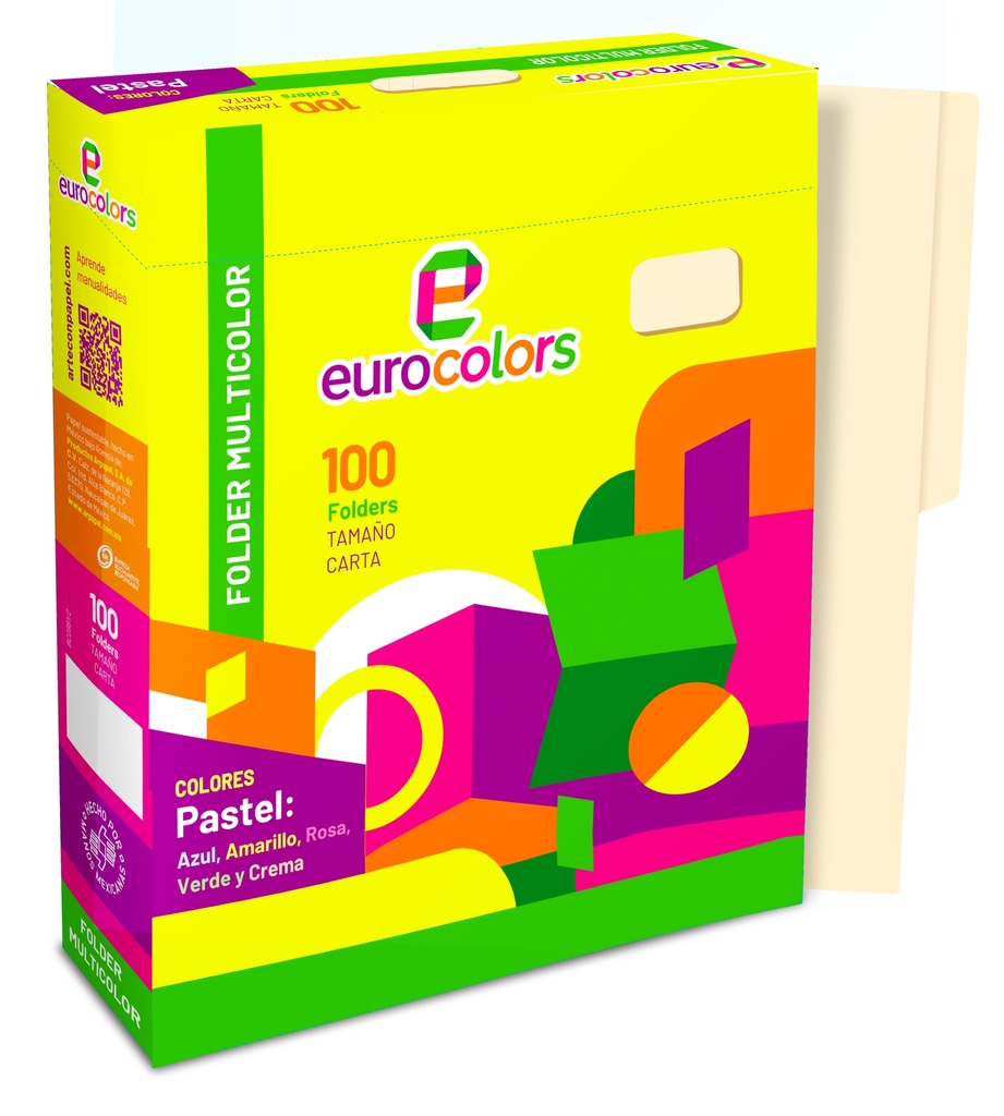 Folder Manila T/ Carta Multicolor C/ 100 pzs Arpapel