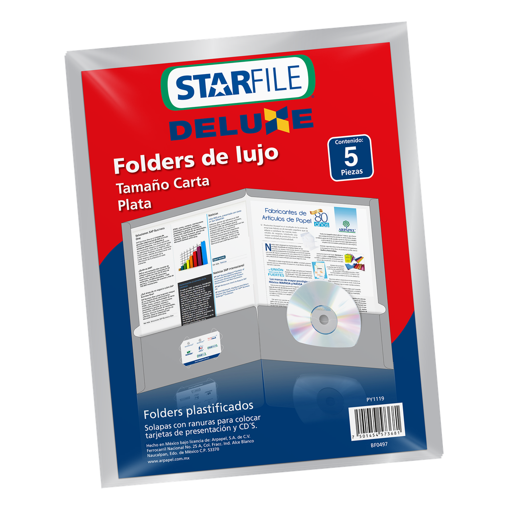 Folder Deluxe T/ Carta Plata C/ 5 pzs Arpapel