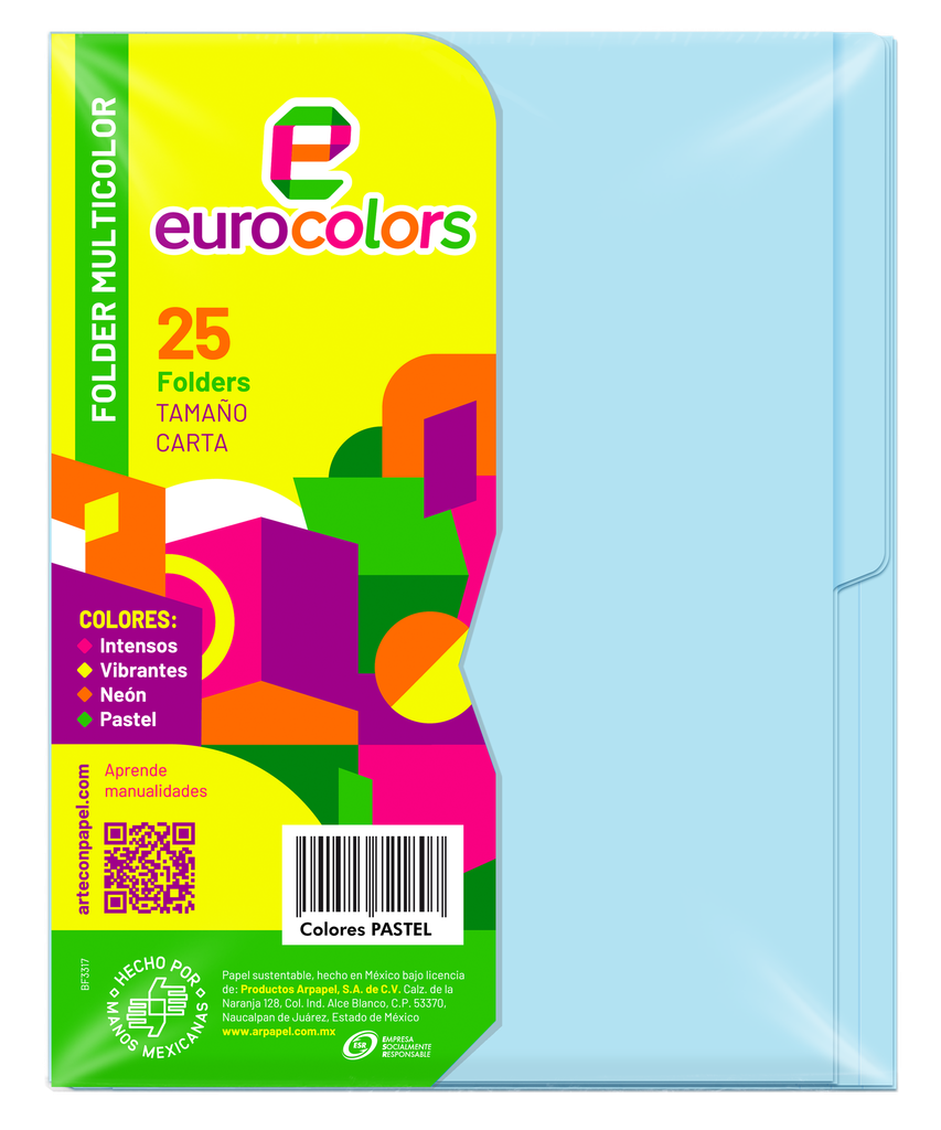 Folder Multicolor T/ Carta Azul Pastel C/ 25 pzs Arpapel