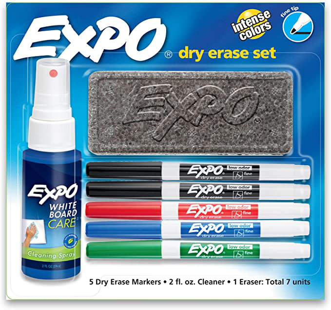 Marcador P/ Pizarron Expo C/ 4 pzs P/ Fino + Borrador y Liquido Newell