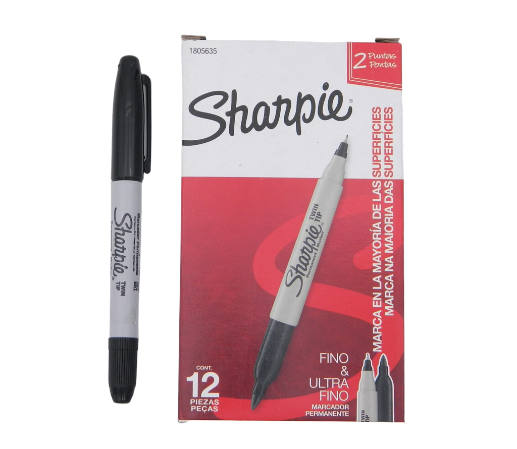 Marcador Sharpie Twin Tip Negro C/ 12 pzs Newell