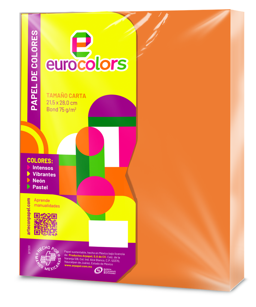 Papel Eurocolor T/ Carta Naranja Vibrante C/ 100 pzs Arpapel