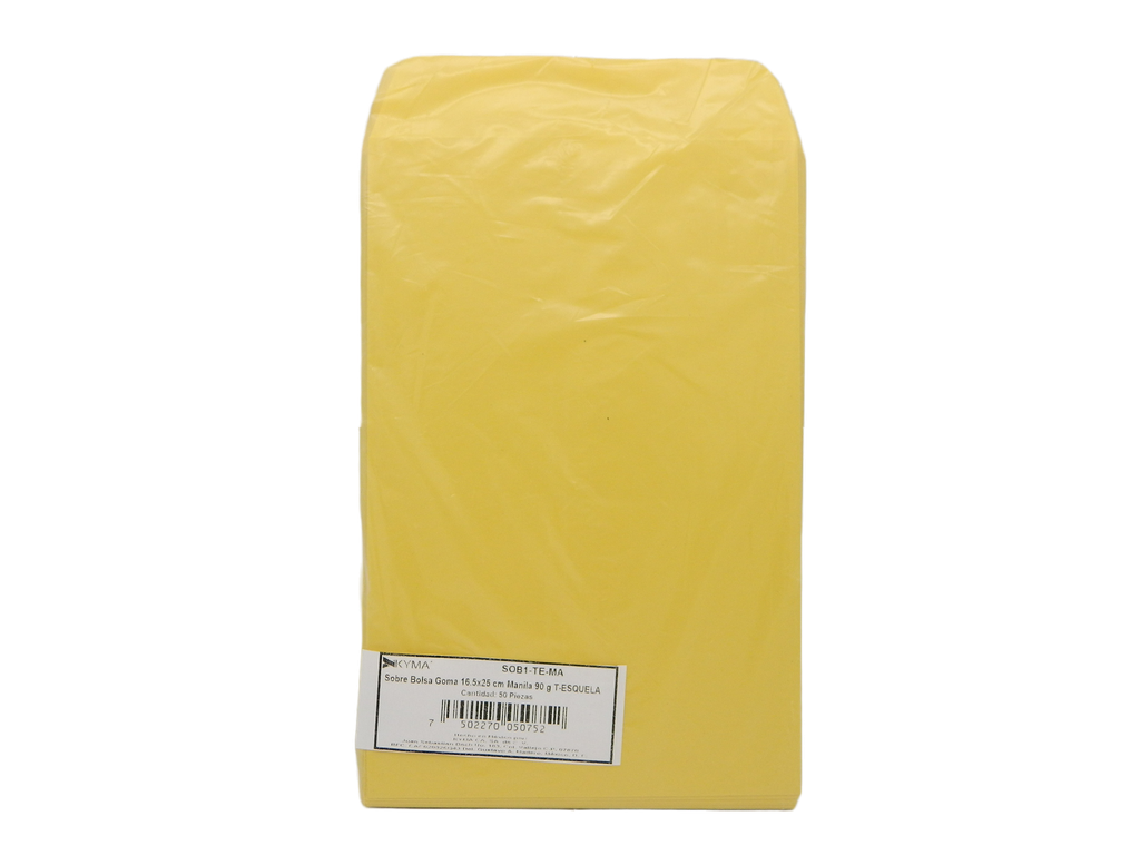 Sobre Bolsa Manila T/ 1/2 Carta 16.5 x 25 cms C/ 50 pzs Kyma