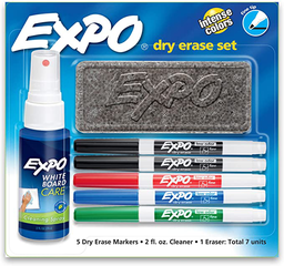 [000345] Marcador P/ Pizarron Expo C/ 4 pzs P/ Fino + Borrador y Liquido Newell