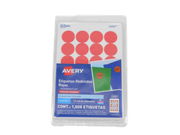 [001164] Etiqueta Redonda 3/4 Roja C/ 1,008 etiquetas Avery