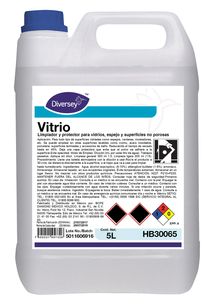 Limpiador Cristales Vitrio 5 Lts C/ 4 pzs Diversey