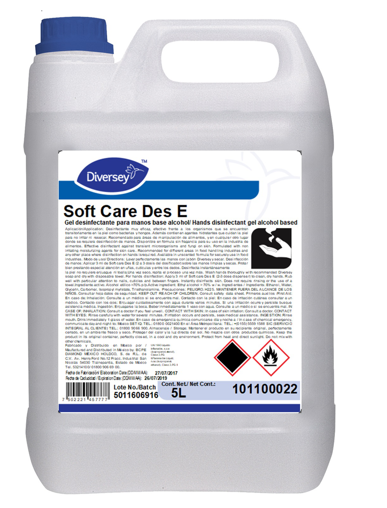 Gel Desinfectante P/ Manos Soft Care Des E Gel 5 Lts C/ 4 pzs Diversey