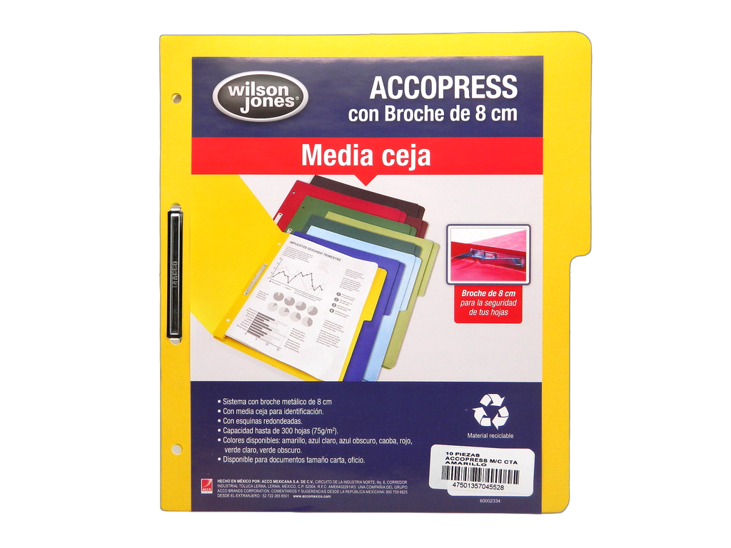 Folder Accopress C/ Broche T/ Carta Amarillo C/ 10 pzs Acco
