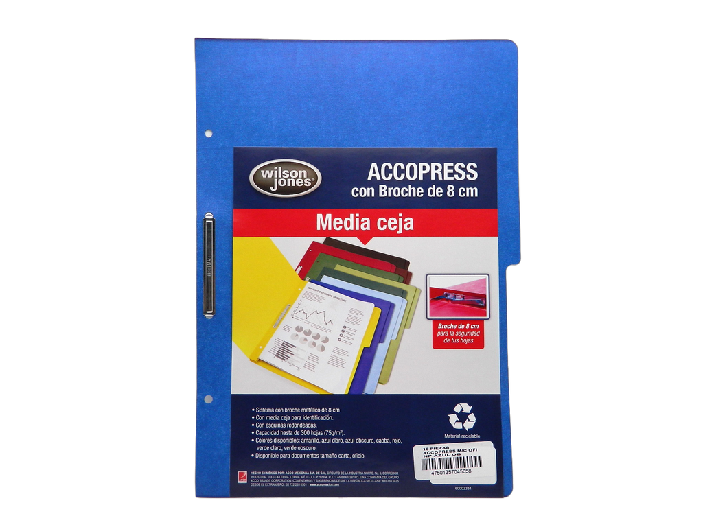 Folder Accopress C/ Broche T/ Oficio Azul Obscuro C/ 10 pzs Acco