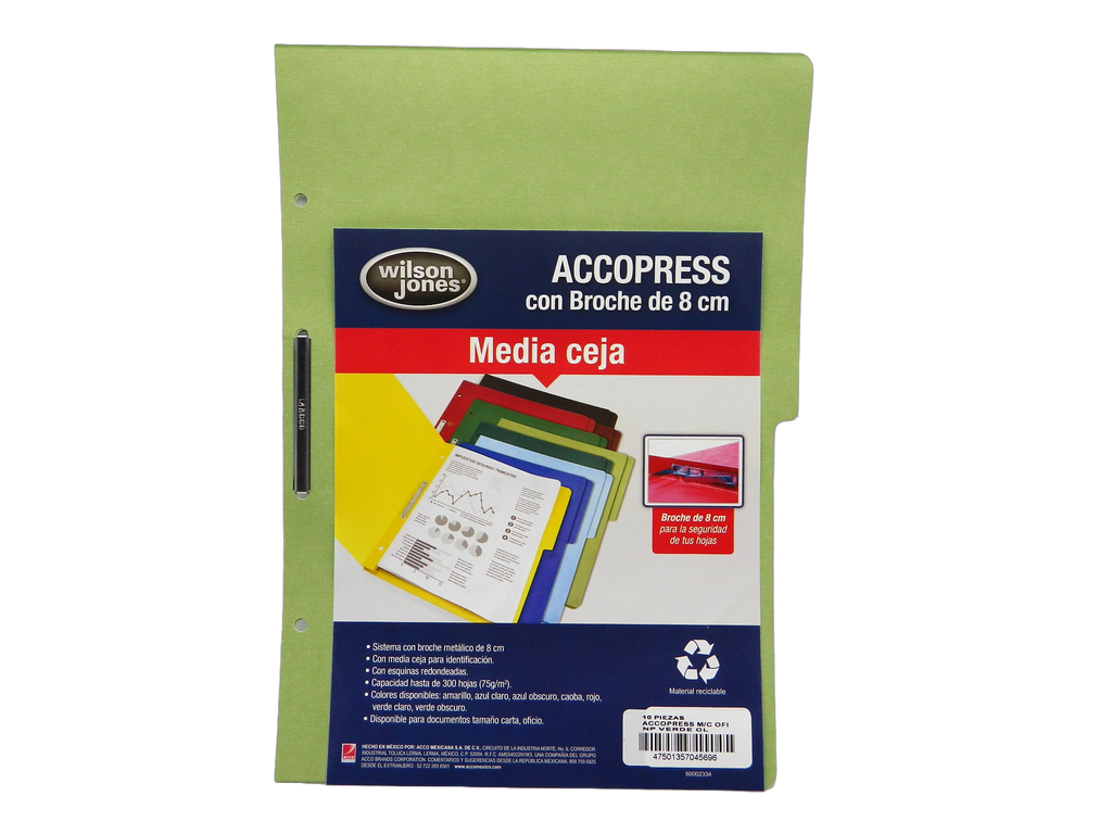 Folder Accopress C/ Broche T/ Oficio Verde Claro C/ 10 pzs Acco