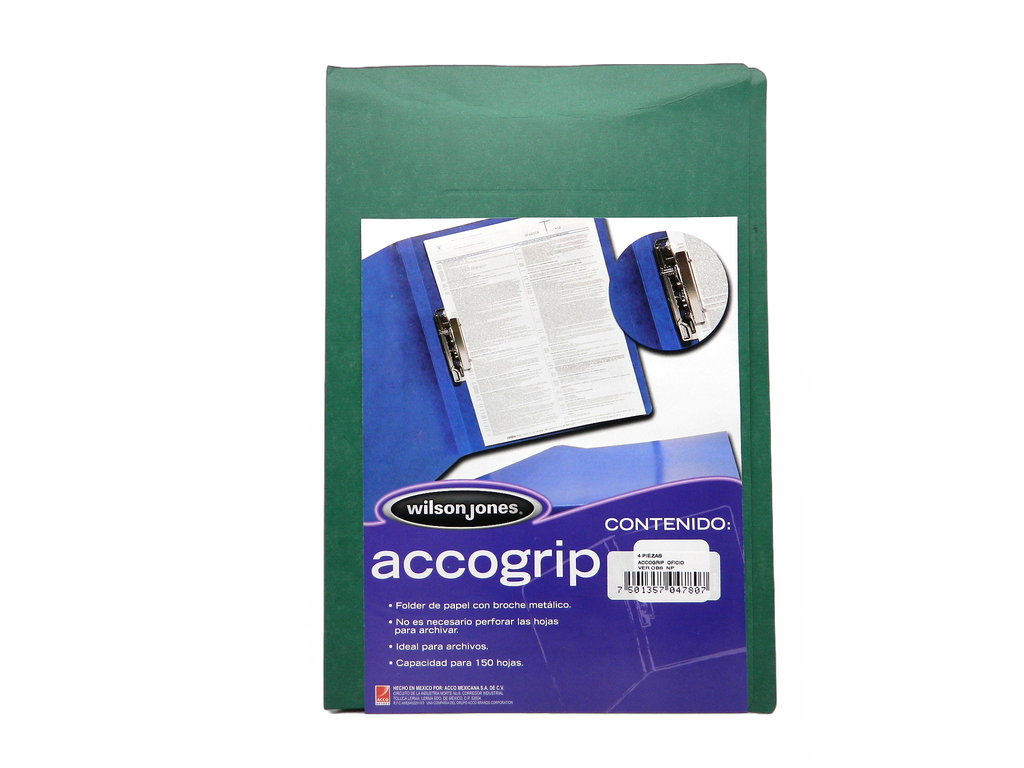 Folder Accogrip C/ Palanca T/ Oficio Verde Obscuro C/ 4 pzs Acco