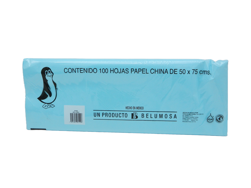Papel China Pingüino 50x75 cms Azul Cielo C/ 100 pzs Belumosa