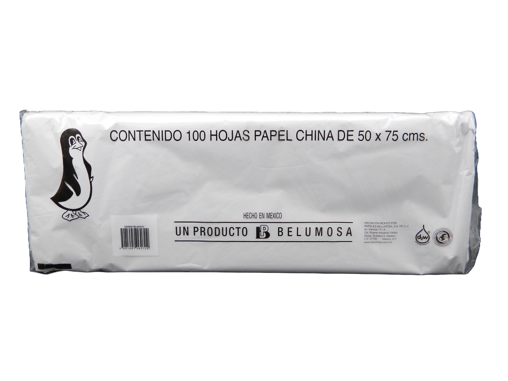 Papel China Pingüino 50x75 cms Blanco C/ 100 pzs Belumosa