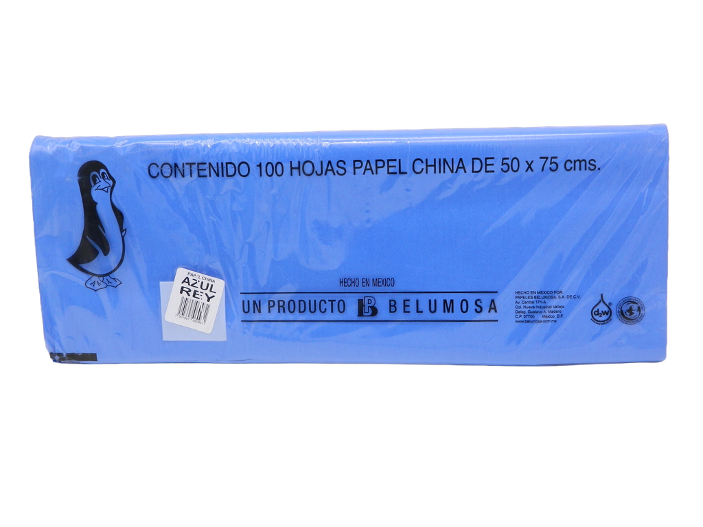 Papel China Pingüino 50x75 cms Azul Rey C/ 100 pzs Belumosa