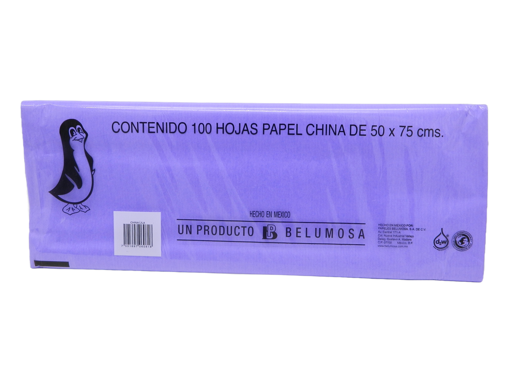 Papel China Pingüino 50x75 cms Lila C/ 100 pzs Belumosa