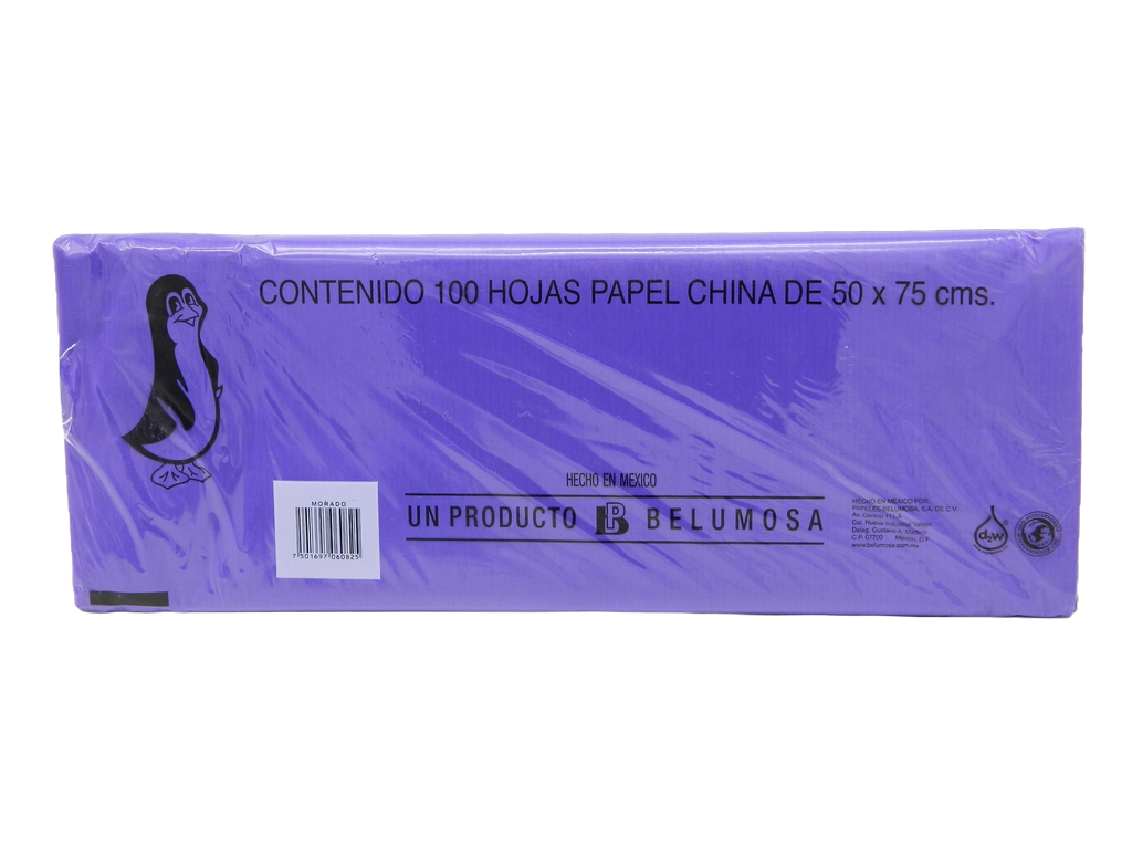 Papel China Pingüino 50x75 cms Morado C/ 100 pzs Belumosa