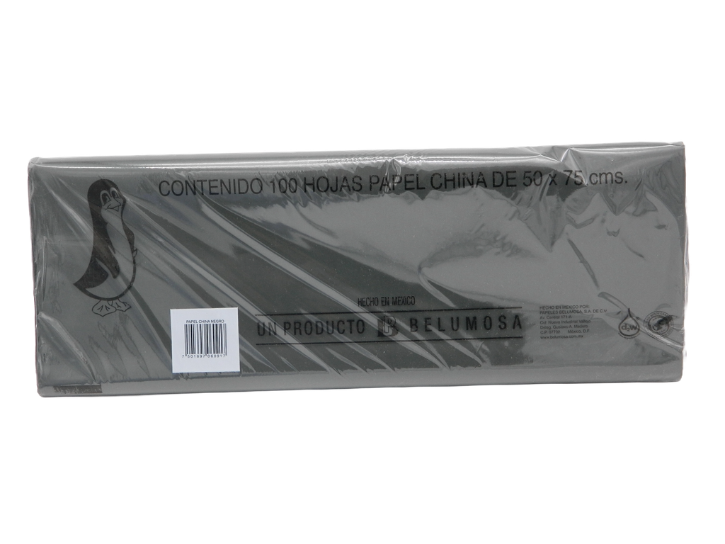 Papel China Pingüino 50x75 cms Negro C/ 100 pzs Belumosa