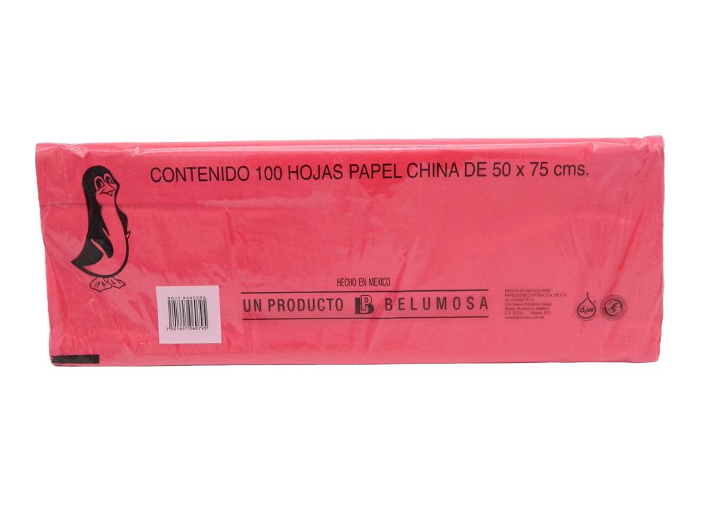 Papel China Pingüino 50x75 cms Rojo Bandera C/ 100 pzs Belumosa