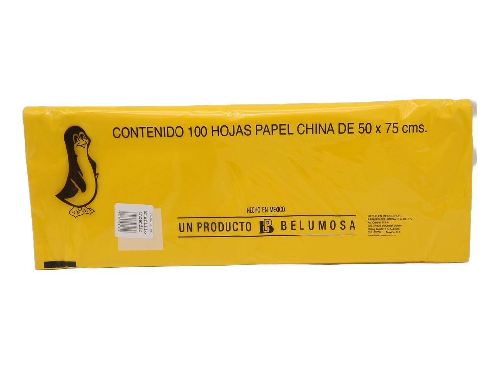 Papel China Pingüino 50x75 cms Amarillo Incendio C/ 100 pzs Belumosa