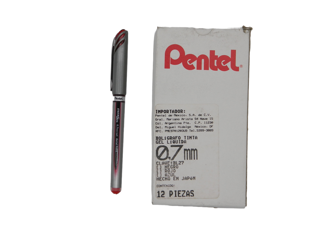 Pluma Energel 0.7 mm P/ Fino Rojo C/ 12 pzs BL27 Pentel