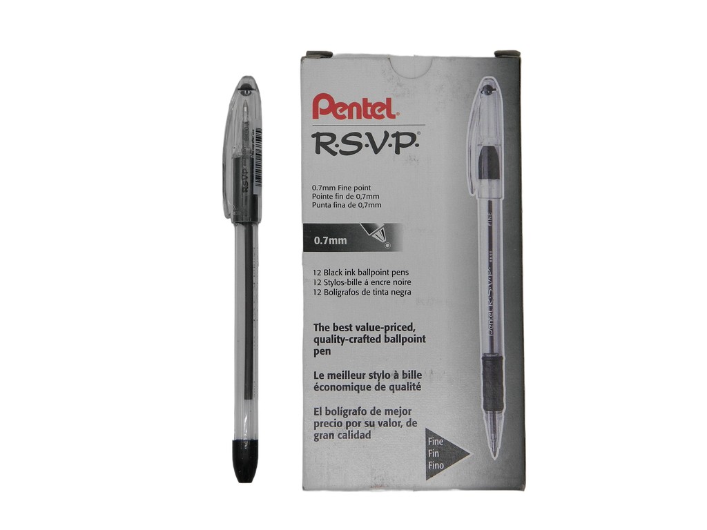Pluma RSVP 0.7 mm P/ Fino Negro C/ 12 pzs Pentel