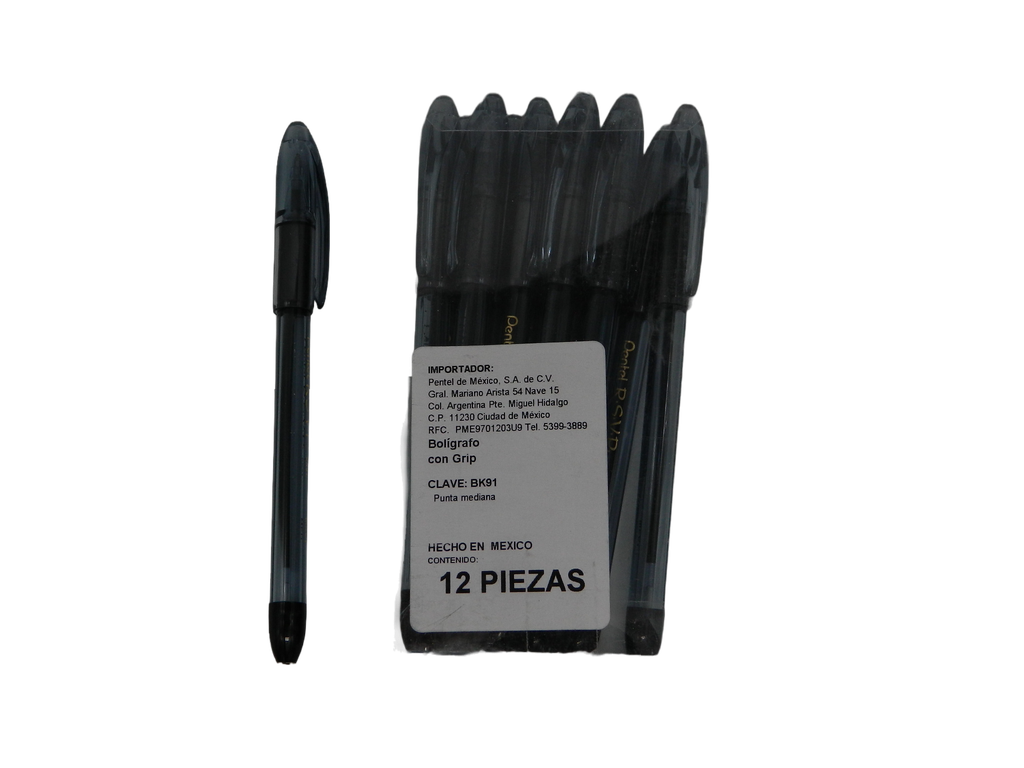 Pluma RSVP 1.0 mm P/ Mediano Negro C/ 12 pzs Pentel
