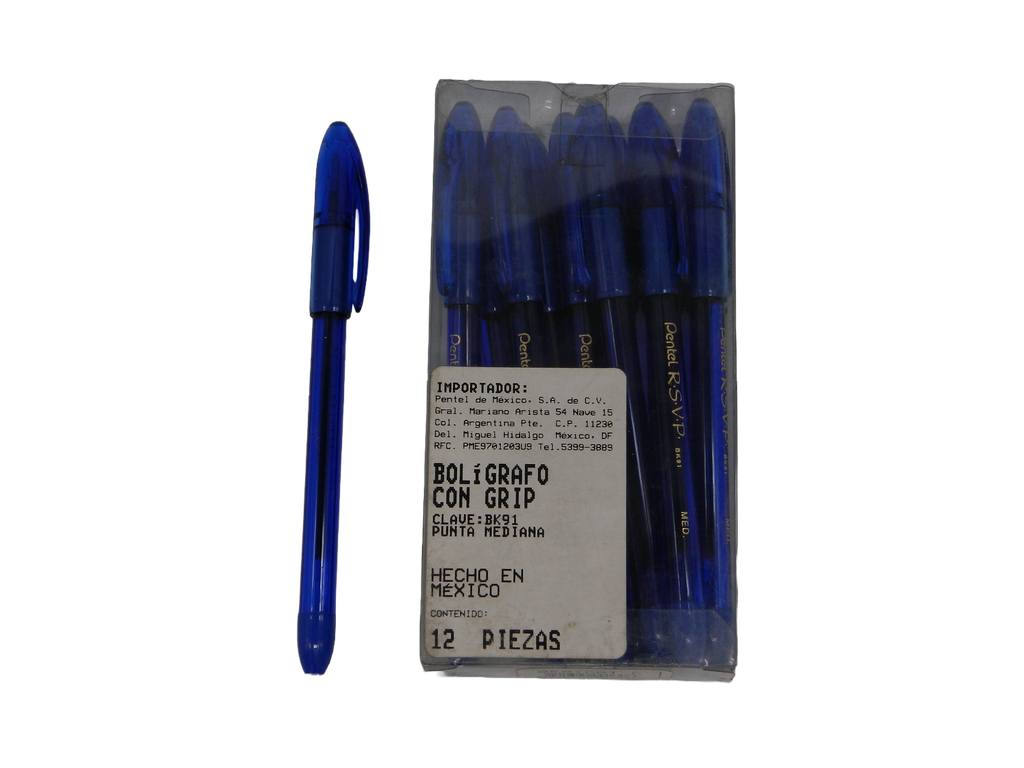 Pluma RSVP 1.0 mm P/ Mediano Azul C/ 12 pzs Pentel