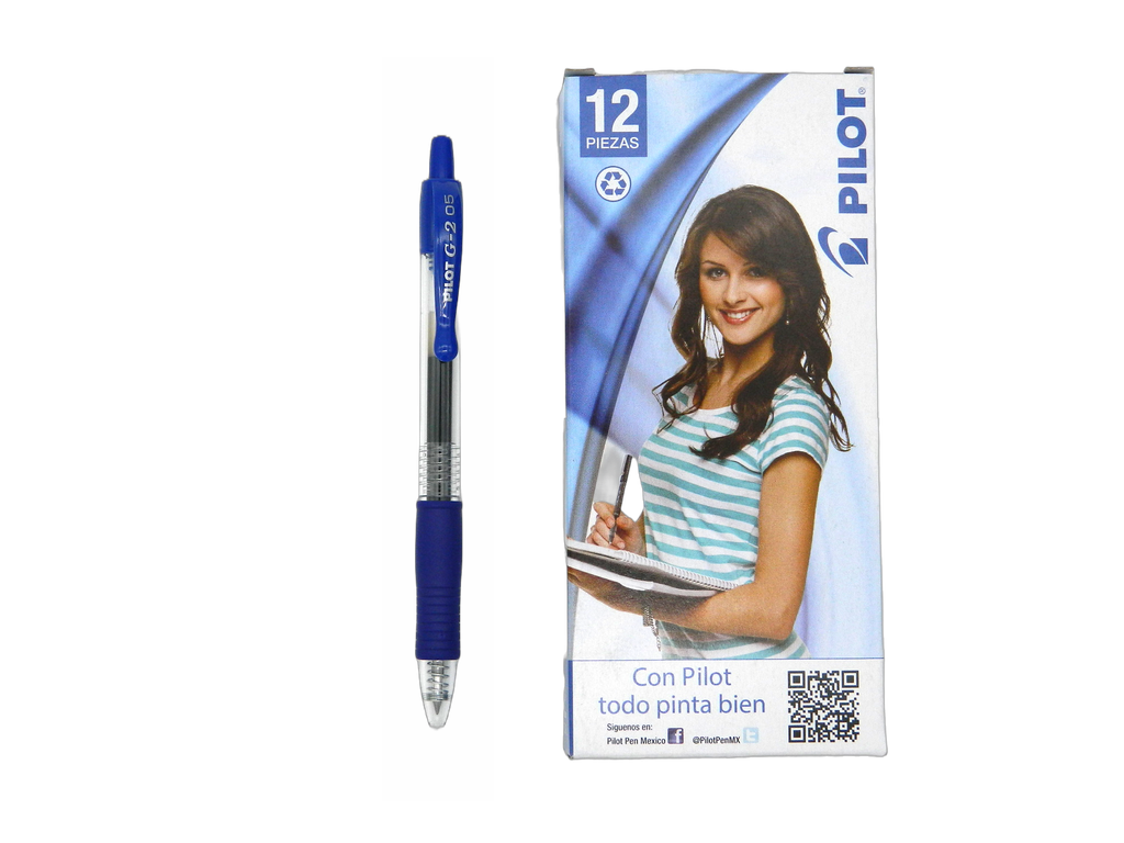 Pluma G2 0.5 mm P/ Extrafino Azul C/ 12 pzs Pilot