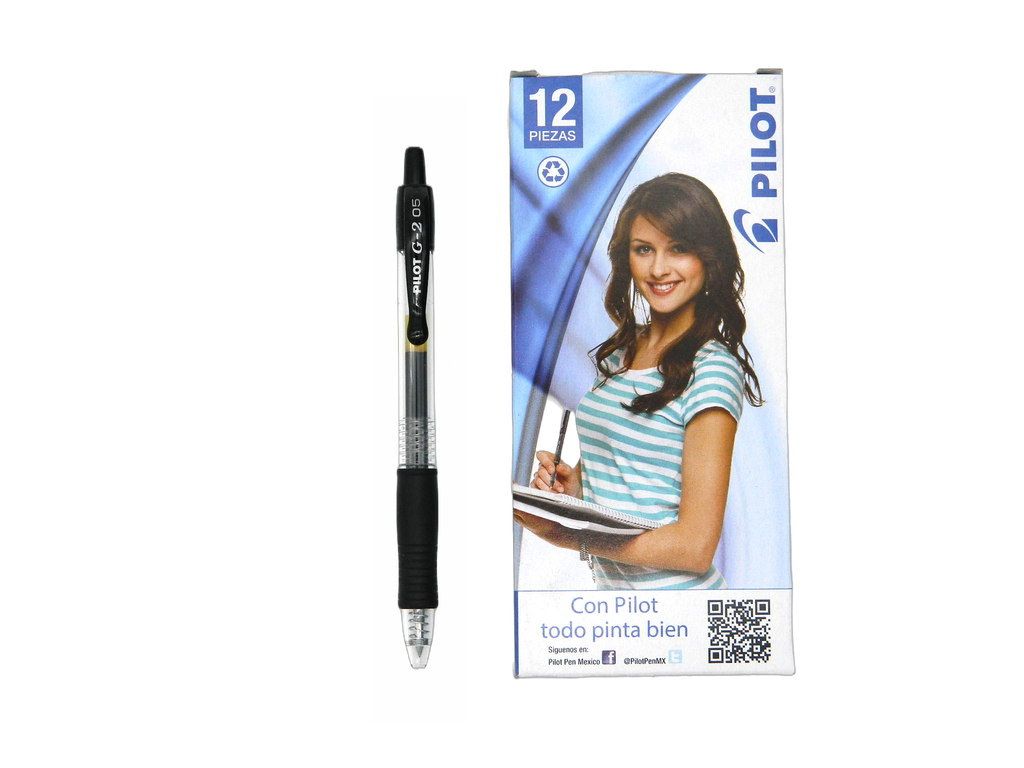 Pluma G2 0.5 mm P/ Extrafino Negro C/ 12 pzs Pilot