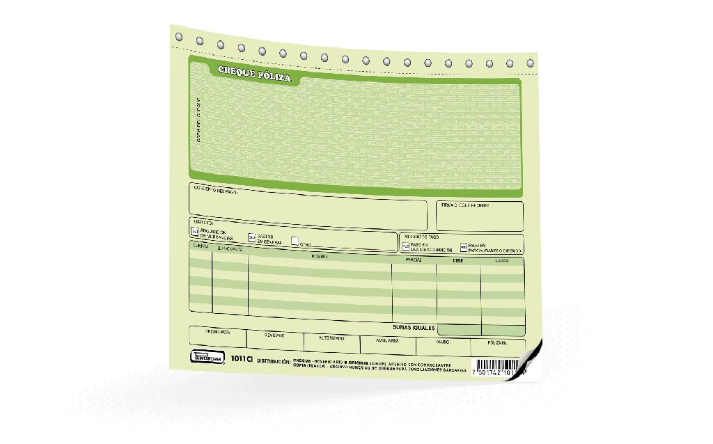 Poliza Cheque T/ 1/2 Oficio C/ Carbon C/ 20 juegos Printaform
