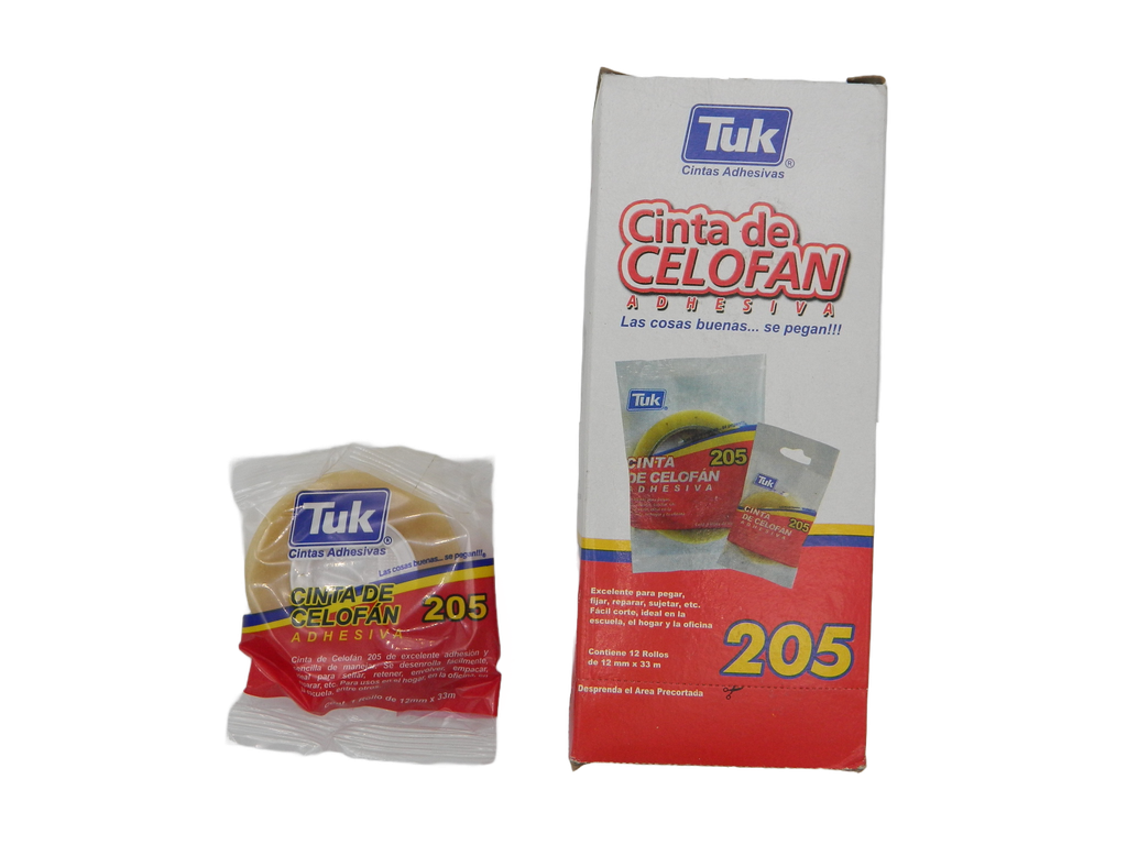 Cinta Adhesiva Transparente T-205 12 x 33 C/ 12 pzs Tuk