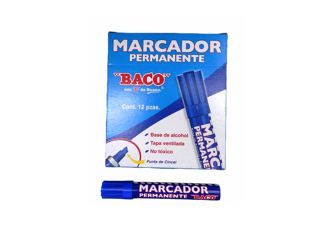 Marcador Permanente Metalico Azul C/ 12 pzs Baco