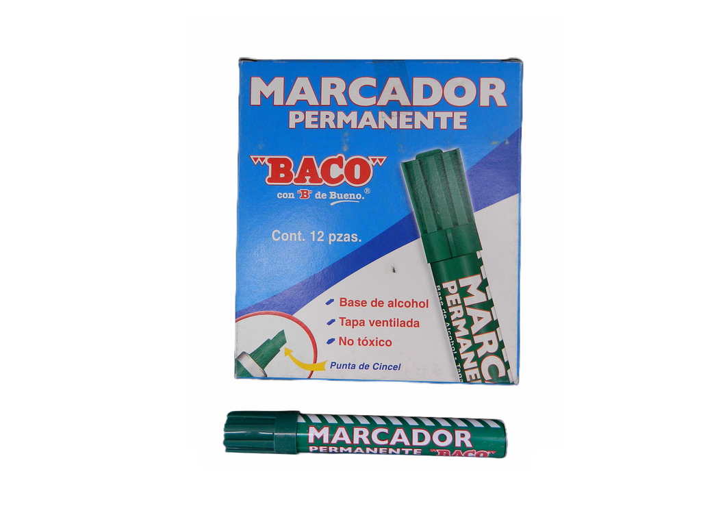 Marcador Permanente Metalico Verde C/ 12 pzs Baco