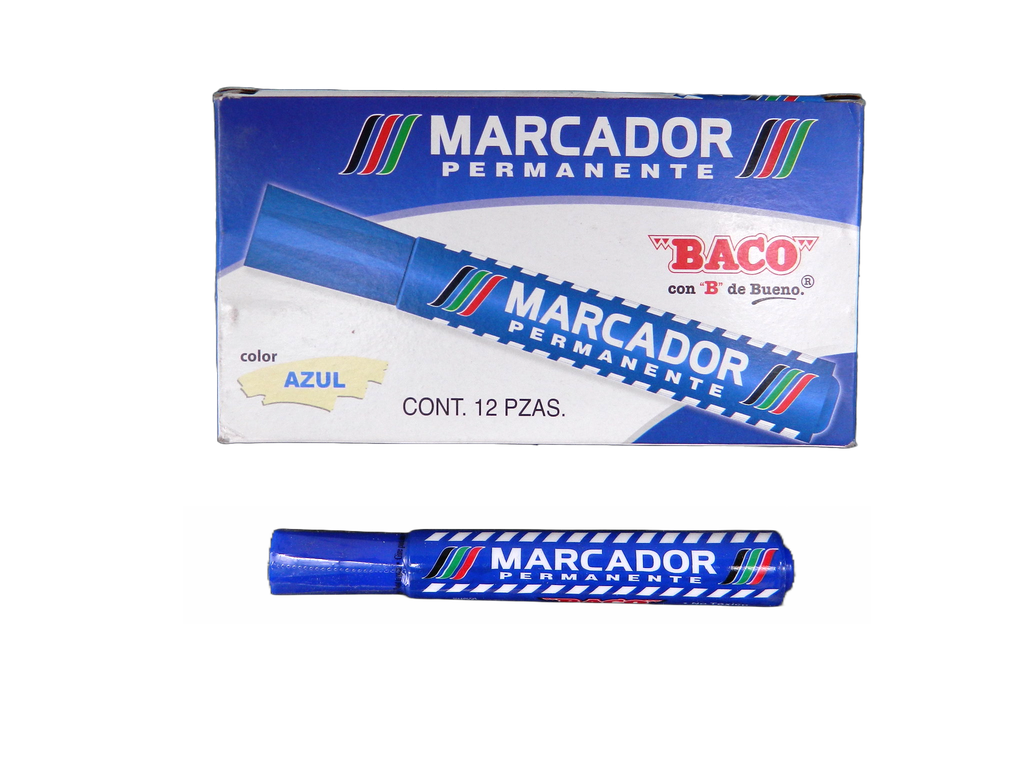 Marcador Permanente Plastico Azul C/ 12 pzs Baco
