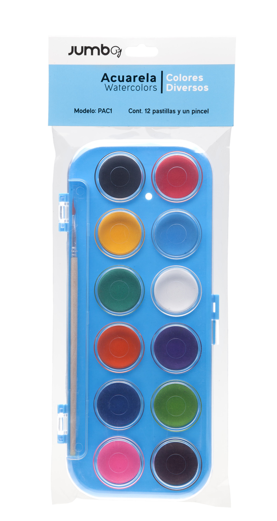 Acuarelas Cajita Plastico C/ 12 Colores Jumbo