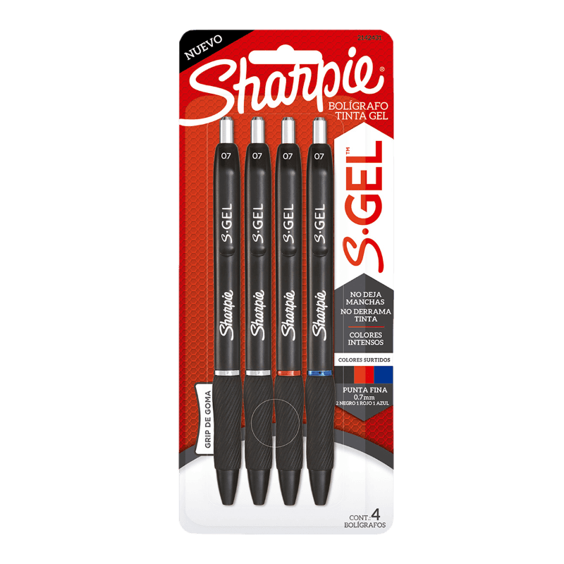 Pluma Sharpie S-Gel 0.7 mm P/ Fino C/ 4 pzs Newell