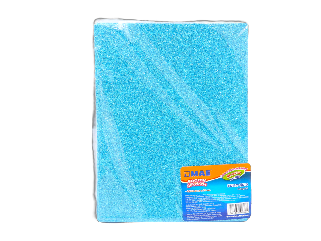 Foamy Diamantado T/ Carta Azul Cielo C/ 10 pzs Mae
