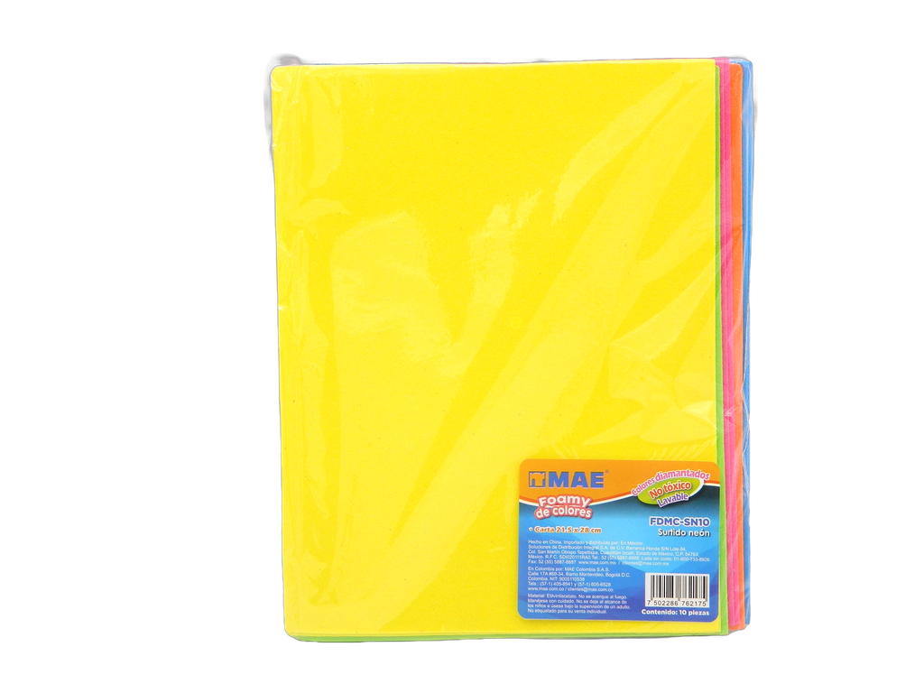 Foamy Diamantado T/ Carta Colores Neon Surtidos C/ 10 pzs Mae