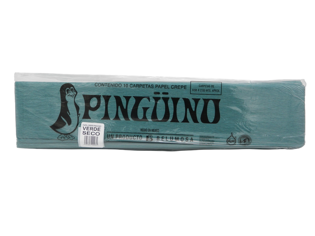 Papel Crepe Pingüino Verde Seco C/ 10 pzs Belumosa