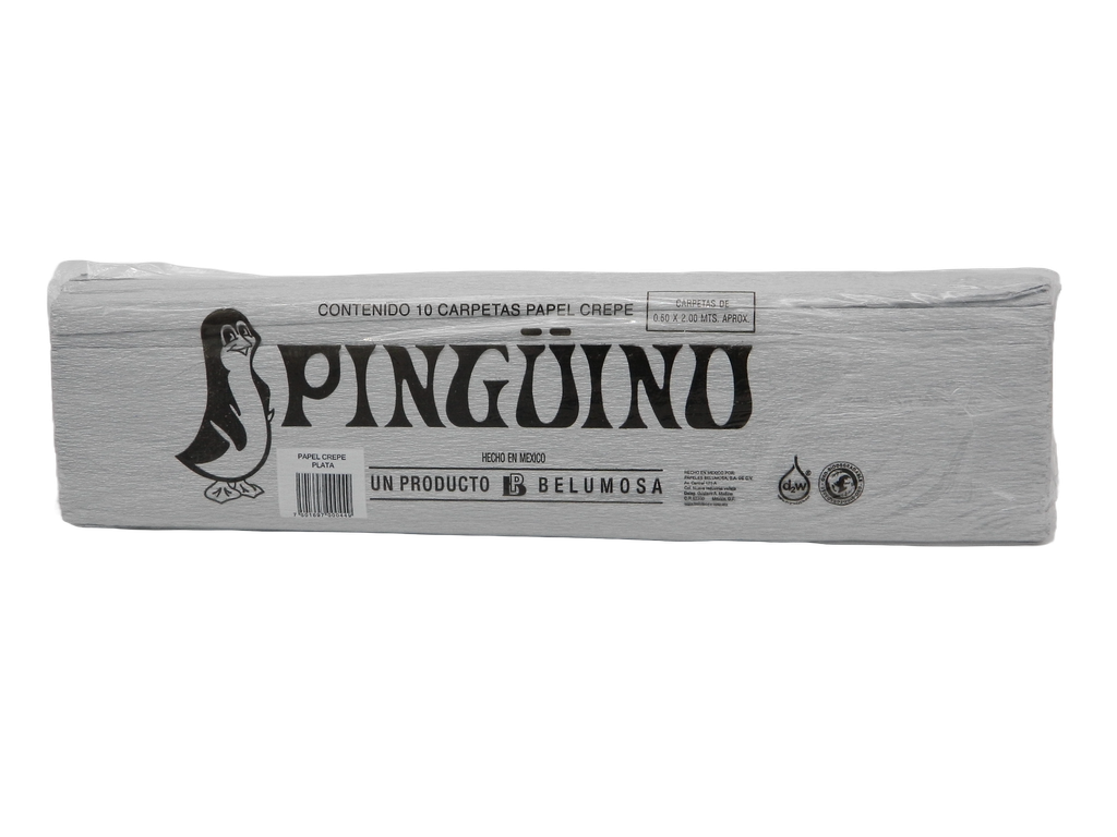 Papel Crepe Pingüino Plata Metalico C/ 10 pzs Belumosa