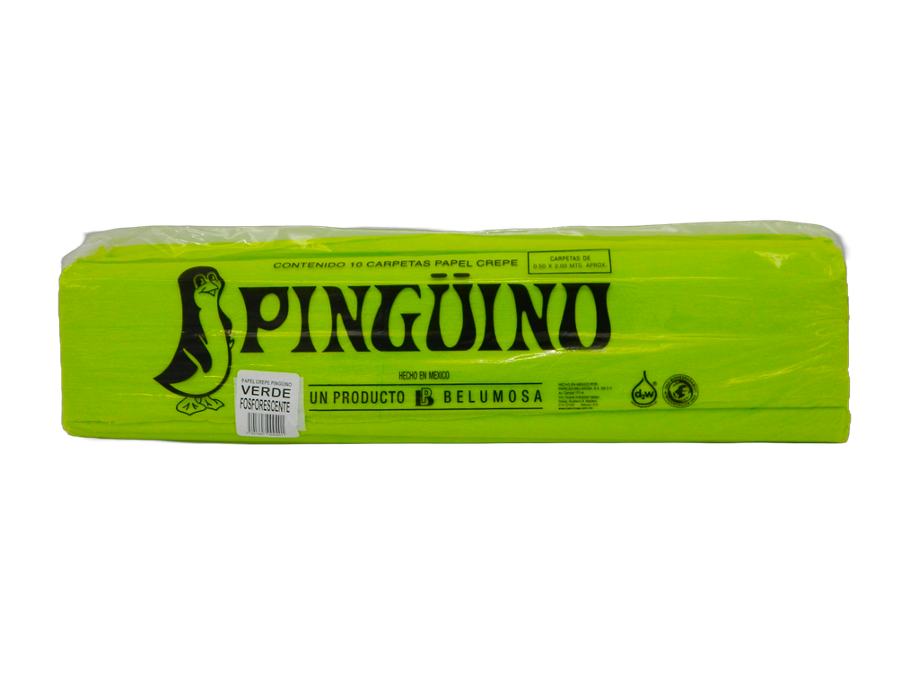 Papel Crepe Pingüino Verde Fosforescente C/ 10 pzs Belumosa