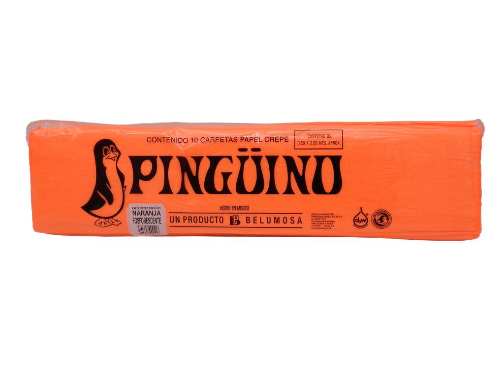 Papel Crepe Pingüino Naranja Fosforescente C/ 10 pzs Belumosa